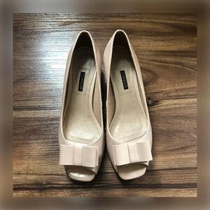 Bow Peep Toe Patent Leather Block Heels